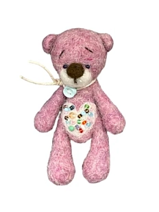 Брошь ручной работы Розовый мишка, шерсть