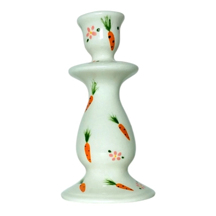 Подсвечник ручной работы Slowday Ceramics в морковку и розовые цветочки «Винтаж», фото 1.