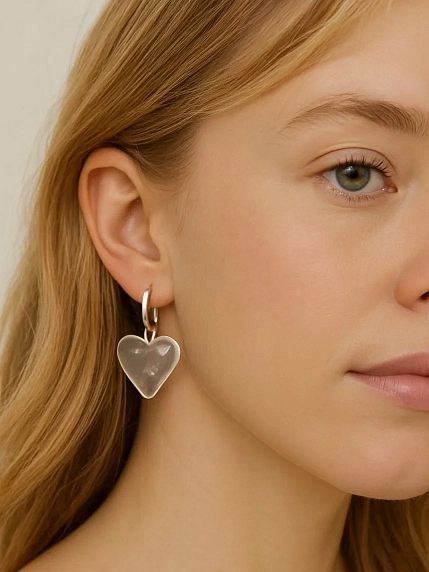 Моносерьга ПетПоллиПокет «Сердечко» прозрачная, полимерная глина, фото 3.