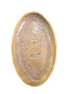 Блюдо овальное ручной работы «Сова», песочный, керамика, 17 см