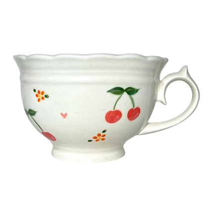 Чашка для чая ручной работы Slowday Ceramics с вишенками «Винтаж», полуфарфор, 250 мл, фото 2.