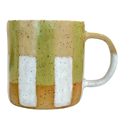 Кружка ручной работы Полосы, зелёная, керамика, 300 мл, фото 1.