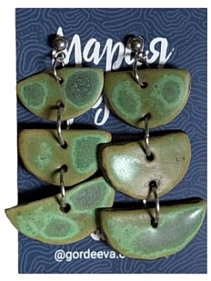 Серьги Мария Гордеева асимметричные составные, керамика, хаки