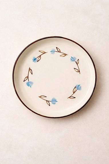 Блюдце ручной работы РУКИ В ГЛИНЕ «Веточки», полуфарфор, 14 см, фото 1.