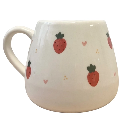 Кружка ручной работы Slowday Ceramics с клубничками и сердечками, полуфарфор, 250 мл, фото 1.