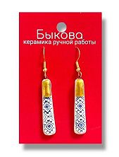 Серьги ручной работы с синим орнаментом‎, фарфор