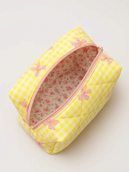 Косметичка ручной работы АМИ (Ami lé sac) «Bebesss», жёлтая клетка с бантиками, фото 2.