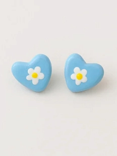 Серёжки-гвоздики Радость Рядом «Сердечки с цветочком», полимерная глина, голубые