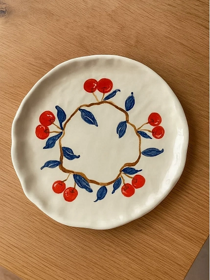 Тарелка ручной работы Татко керамика «Вишенки на ветке», керамика, 15 см, фото 4.