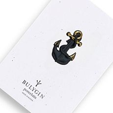 Брошь ручной работы Bulygin «Якорь», фарфор, чёрно-золотистая