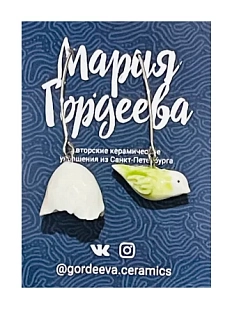 Серьги Мария Гордеева «Птички», керамика, бело-зелёные