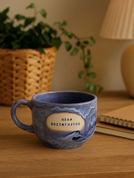 Кружка ручной работы Тата вытворяет/NF ceramics «Цени достигнутое», сиреневая, керамика, 600 мл, фото 4.
