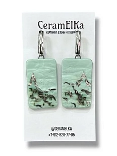 Серьги КерамЕлКа «Город», фарфор, голубые, фигурные, матовые