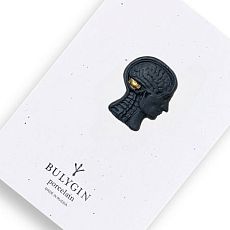 Брошь ручной работы Bulygin «Мозг», фарфор, чёрно-золотистая