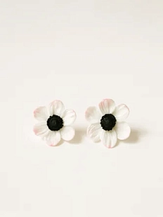 Серьги-гвоздики «Анемоны», бело-розовые, полимерная глина