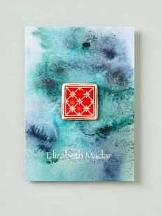 Брошь ручной работы Elizabeth Madar Плиточка, красная, керамика