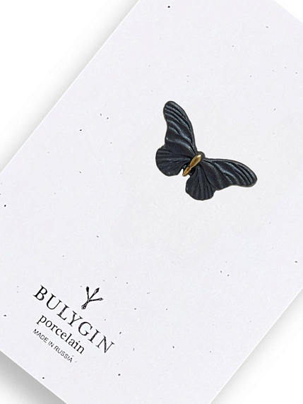 Брошь ручной работы Bulygin «Бабочка», фарфор, чёрно-золотистая, фото 4.