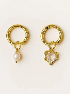 Серьги-конго с сердечком «Ice», родированная латунь