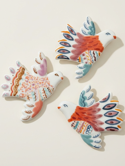 Брошь ручной работы Полина Гузеева «Птичка», розово-фиолетовая, фарфор, фото 6.