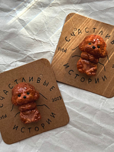 Брошь ручной работы Счастливые истории «Мальтипу», полимерная глина, коричневая