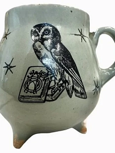 Кружка-котелок ручной работы Керумбия на ножках «Сова», зелёная, керамика, 350 мл