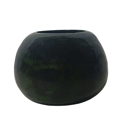 Ваза ручной работы с разводами, тёмно-зелёная, керамика, фото 1.