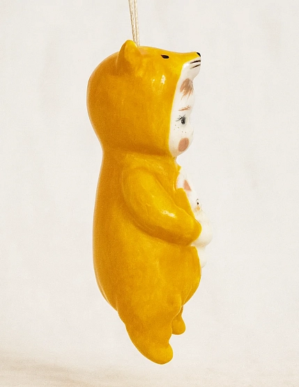 Ёлочная игрушка Ким керамика «Малыш в костюме лисы», 10 см, фарфор, фото 2.