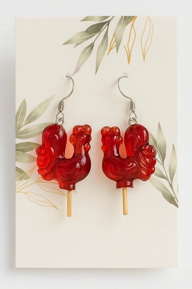 Серьги Подарки руками «Красные петушки», полимерная глина, фото 2.