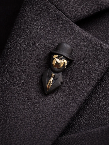 Брошь ручной работы Фарфор Булыгина «Магритт», чёрно-серебристая, фото 5.