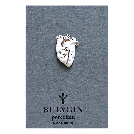 Брошь ручной работы Bulygin «Сердце», бело-серебристая, фарфор, фото 2.