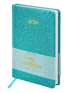 Ежедневник датированный 2026 BRAUBERG «Sparkle», бирюзовый, А5