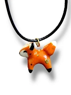 Подвеска керамическая ручной работы с лисой, коричневая