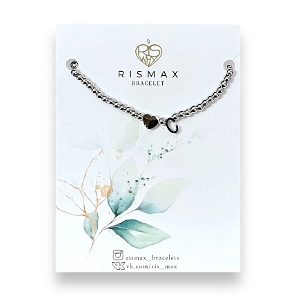 Браслет ручной работы РисМакс с буквой C и сердцем, нержавеющая сталь, фото 1.