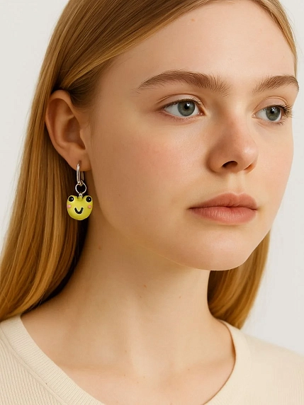 Серьги-конго Радость Рядом «Лягушки», полимерная глина, зеленые, фото 3.