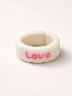 Кольцо ручной работы Радость Рядом «Love», розовое, полимерная глина