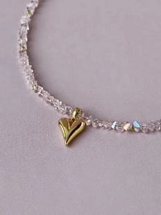 Чокер ручной работы с подвеской-сердцем, розовый