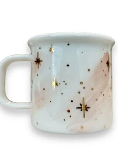 Кружка ручной работы Анна Герман с разводами и звёздами, бело-розовая, фарфор, 300 мл