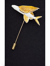 Брошь ручной работы Фарфор Булыгина «Летучая рыба», бело-золотистая