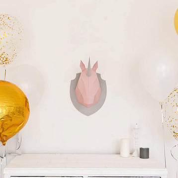 Набор для склейки головы единорога Polygonal Paper, розовый, фото 3.