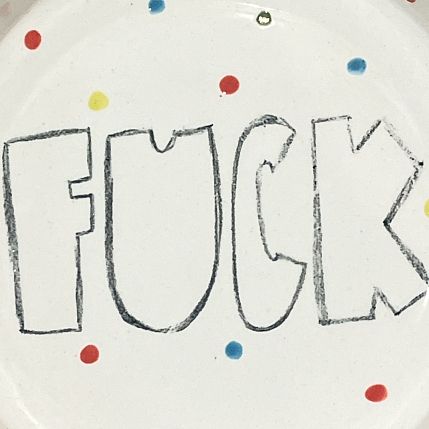 Тарелка ручной работы с бортиком «F**k», 19 см, белая, фарфор, фото 4.