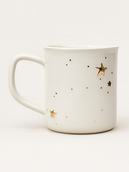 Кружка ручной работы с объёмными золотыми звёздочками, белая, фарфор, 450 мл, фото 2.