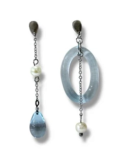 Асимметричные серьги Лампджой, бледно-голубые