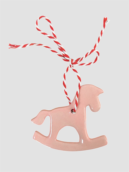 Ёлочная игрушка «Лошадка-Качалка», розовая, керамика, фото 1.