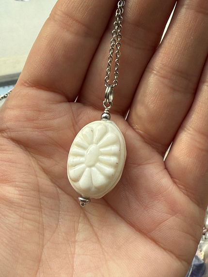 Подвеска «Конфетка», белая, родированная латунь, стекло, фото 2.