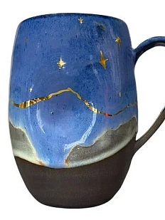 Кружка ручной работы «Звёзды над горами», синяя, керамика, 450 мл