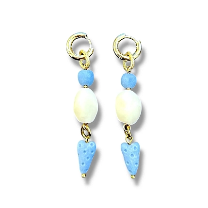 Составные серьги-конго ручной работы Бусины и сердечки, сине-белый, фарфор, фото 1.