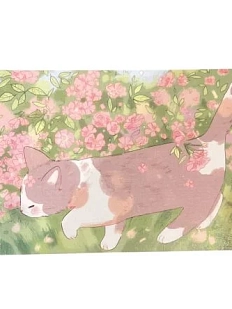 Открытка Лавкот «Котёнок в цветах шиповника», А6