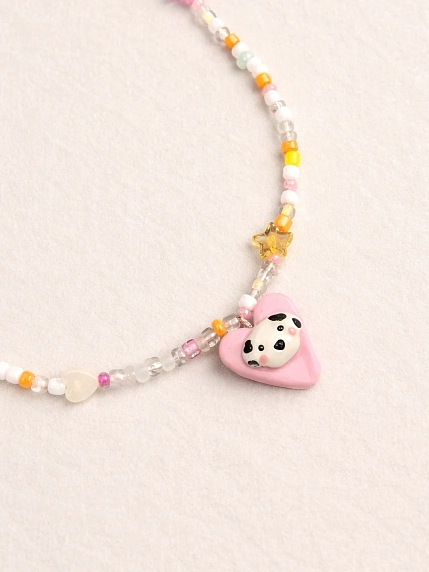 Чокер ручной работы с сердечком «Собачка», полимерная глина, бисер, фото 1.