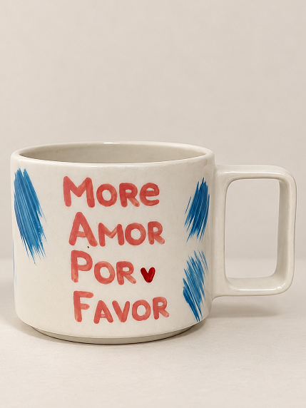 Кружка ручной работы Hands in Clay «More amor por favor», розово-голубая, керамика, 450 мл, фото 2.