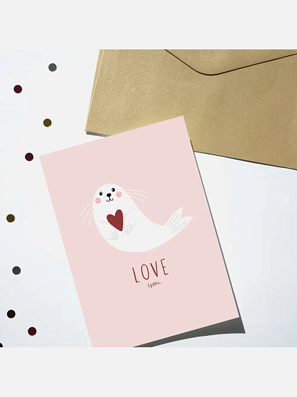 Открытка DARI DARI с тюленем «Love you», А6, фото 2.